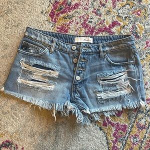 Vici Harvey Mid Rise Distressed Denim Shorts